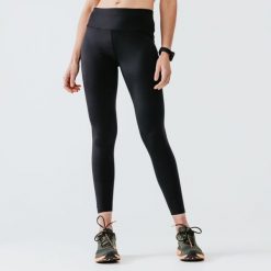 Legginsy do biegania damskie Kiprun Run 500 Support. Czarne legginsy sportowe KALENJI, na zimę, l, bez wzorów, z elastanu, do biegania. Za 59.99 zł.