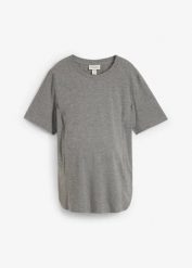 Koszulka ciążowa i do karmienia piersią, z bawełny organicznej. Szare bluzki bonprix, bez wzorów, z bawełny, bez kołnierzyka, moda ciążowa, bez ramiączek. Za 77.99 zł.