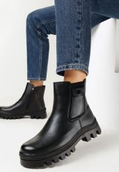 Czarne Botki w Stylu Rockowych Sztybletów Solte. Czarne botki Born2be, bez wzorów, bez obcasa, na płaskiej podeszwie, bez zapięcia. Za 114.99 zł.