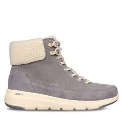 Trzewiki Skechers. Szare botki Skechers, bez wzorów, bez obcasa, na płaskiej podeszwie, bez zapięcia. Za 319.99 zł.