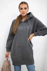 Bluza ocieplana z haftowanym napisem oversize grafitowa. Szare bluzy KESI, l, bez wzorów, z bawełny, bez kaptura. Za 238.37 zł.