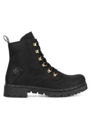 Rieker Botki Y2422-00 Czarny. Czarne botki Rieker, bez wzorów, z materiału, bez obcasa, na płaskiej podeszwie, bez zapięcia. Za 287.99 zł.