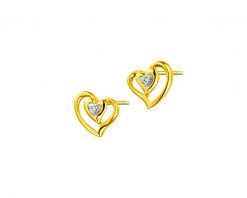 Kolczyki z żółtego złota z diamentami - serca - 0,01 ct - próba 375. Żółte kolczyki Apart, z diamentem, złote. Za 1,390.00 zł.