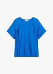 Bluzka z krótkim rękawem z miękkiej mieszanki wiskozy. Niebieskie bluzki bonprix, bez wzorów, z wiskozy, bez kołnierzyka, bez ramiączek. Za 44.99 zł.