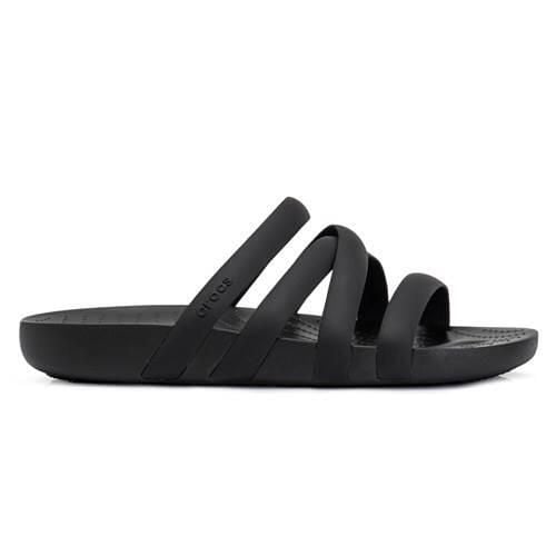 Klapki damskie Crocs Splash Strappy Sandal. Czarne klapki Crocs, bez wzorów, z materiału, bez obcasa. Za 261.00 zł.