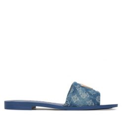 Klapki Guess. Niebieskie klapki Guess, z aplikacjami, bez obcasa. Za 162.99 zł.