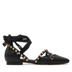 Baleriny TWINSET. Czarne baleriny Twinset, bez wzorów, bez obcasa. Za 569.99 zł.