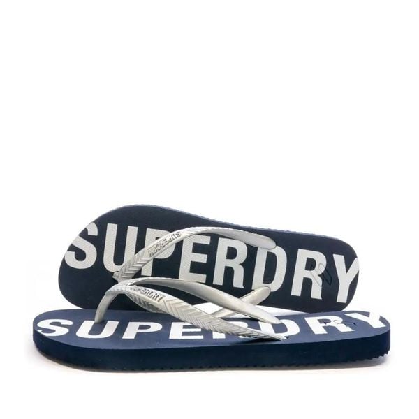 Superdry Klapki Code Essential z gumy - Deep Navy/Metallic Silver. Szare klapki Superdry, bez wzorów, z gumy, bez obcasa. Za 105.50 zł.