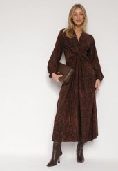 Brązowa Sukienka z Marszczeniem i Rozcięciem na Nogę Zobella. Brązowe sukienki Born2be, na co dzień, l, bez wzorów, wizytowe, bez kołnierzyka, bez ramiączek, proste. Za 159.99 zł.