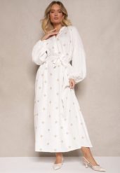Biała Sukienka z Wiskozy Oversize Ozdobiona Haftem Venalari. Białe sukienki Renee, na co dzień, na lato, l, bez wzorów, z wiskozy, eleganckie, bez kołnierzyka, bez ramiączek, maxi, oversize. Za 109.99 zł.