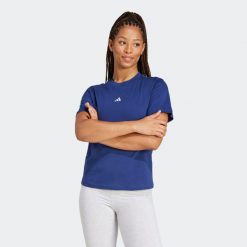 Koszulka damska ADIDAS Gym & Pilates. Niebieskie bluzki Adidas, m, bez wzorów, z bawełny, klasyczne, bez kołnierzyka, bez ramiączek. Za 99.99 zł.