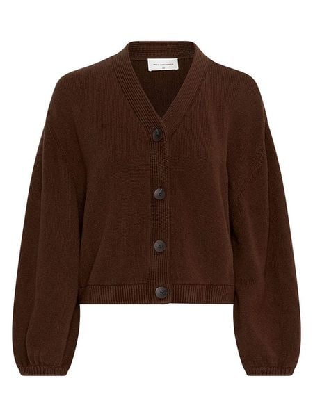 MOSS COPENHAGEN Kardigan "Zafina" w kolorze ciemnobrązowym rozmiar: M/L. Brązowe kardigany Moss Copenhagen, l, bez wzorów, z bawełny. Za 192.33 zł.