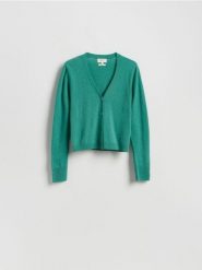 Wełniany kardigan - zielony. Zielone kardigany Reserved, l, bez wzorów, z dzianiny. Za 199.99 zł.