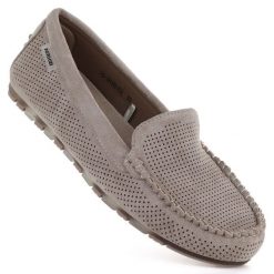 Mokasyny damskie półbuty zamszowe khaki Potocki 09301. Brązowe mokasyny POTOCKI, bez wzorów, z tkaniny, bez obcasa. Za 139.99 zł.