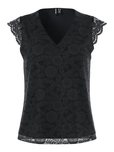 Pieces Bluzka "Olline" w kolorze czarnym rozmiar: XL. Czarne bluzki Pieces, xl, bez wzorów, z koronki, bez kołnierzyka, bez ramiączek. Za 70.08 zł.