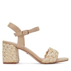 Sandały DeeZee. Brązowe sandały DeeZee, bez wzorów, bez obcasa, na słupku, bez zapięcia. Za 129.99 zł.