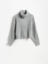 Rozpinany sweter w prążki - szary. Szare kardigany Reserved, l, bez wzorów, z dzianiny. Za 169.99 zł.