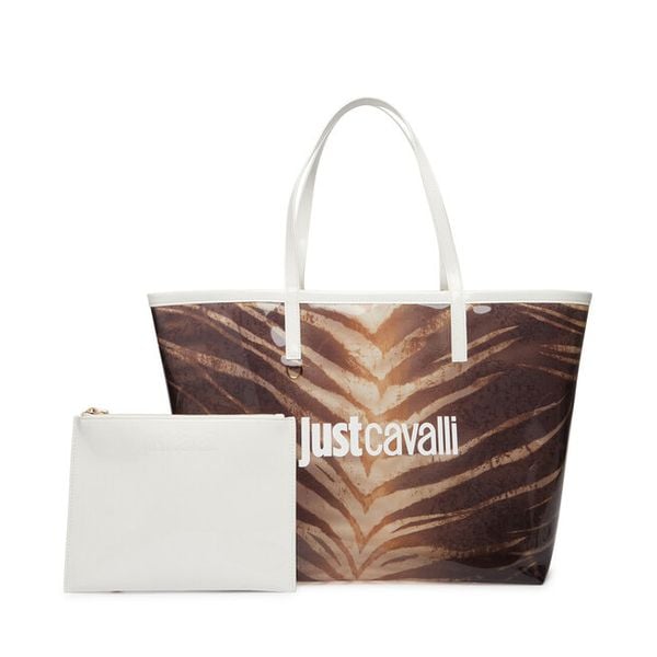 Torebka Just Cavalli. Brązowe shopper Just Cavalli, bez wzorów, bez dodatków. Za 355.99 zł.