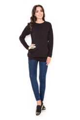 Czarna Długa Casualowa Bluza z Wsuwanymi Kieszeniami. Czarne bluzy Katrus, m, bez wzorów, z bawełny, bez kaptura. Za 209.00 zł.
