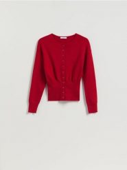 Kardigan z domieszką wełny - czerwony. Czerwone kardigany Reserved, l, bez wzorów, z dzianiny. Za 129.99 zł.