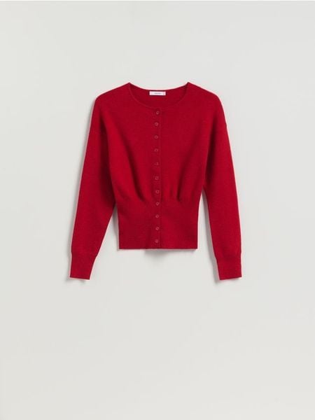 Kardigan z domieszką wełny - czerwony. Czerwone kardigany Reserved, l, bez wzorów, z dzianiny. Za 129.99 zł.