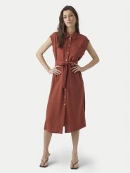 Vero Moda Sukienka koszulowa Mymilo 10282532 Czerwony Regular Fit. Czerwone sukienki Vero Moda, m, bez wzorów, ze lnu, bez kołnierzyka, bez ramiączek, koszulowe. Za 149.99 zł.