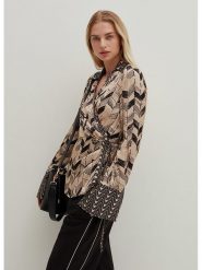 STEFANEL Bluzka w kolorze beżowo-czarnym rozmiar: 38. Brązowe bluzki Stefanel, bez wzorów, z tkaniny, bez kołnierzyka, bez ramiączek. Za 196.70 zł.