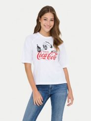 ONLY T-Shirt Coca Cola 15355794 Biały Regular Fit. Białe t-shirty Only, m, bez wzorów, z bawełny, bez kołnierzyka, bez ramiączek. Za 119.99 zł.