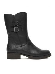 Rieker Botki Z9571-00 Czarny. Czarne botki Rieker, bez wzorów, ze skóry, bez obcasa, na płaskiej podeszwie, bez zapięcia. Za 429.99 zł.