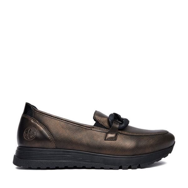Mokasyny Rieker. Brązowe mokasyny Rieker, bez wzorów, bez obcasa. Za 379.99 zł.