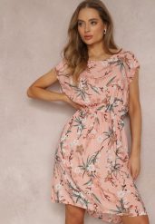 Jasnoróżowa Sukienka z Wiskozy Megis. Czerwone sukienki Renee, l, z aplikacjami, z jeansu, klasyczne, bez kołnierzyka, bez ramiączek, mini, rozkloszowane. Za 39.99 zł.
