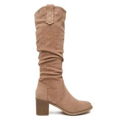 Kozaki JENNY. Brązowe kozaki Jenny, bez obcasa, na słupku, bez zapięcia. Za 179.99 zł.