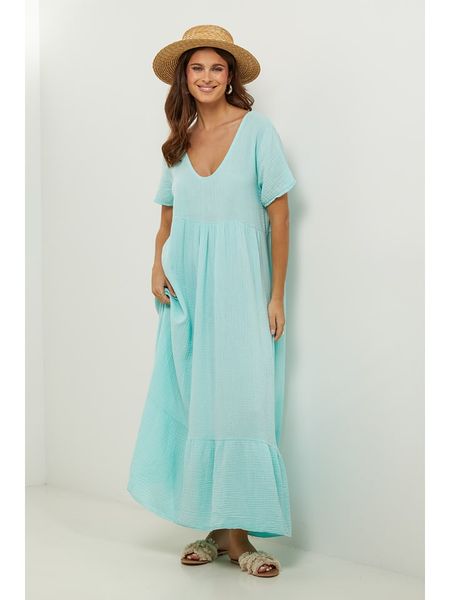 Lin Passion Lniana sukienka w kolorze turkusowym rozmiar: 36/38. Niebieskie sukienki Lin Passion, bez wzorów, ze lnu, klasyczne, bez kołnierzyka, bez ramiączek, maxi. Za 122.38 zł.