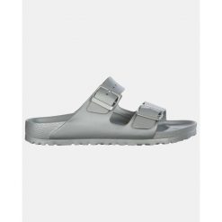 Klapki Birkenstock Arizona Eva Damskie. Szare klapki Birkenstock, bez wzorów, z materiału, bez obcasa. Za 332.00 zł.
