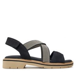 Sandały Tamaris. Czarne sandały Tamaris, bez wzorów, bez obcasa, na koturnie, bez zapięcia. Za 369.99 zł.