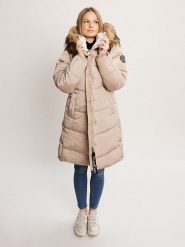 Bébé Płaszcz zimowy w kolorze beżowym rozmiar: M. Brązowe płaszcze Bebe, na zimę, m, bez wzorów, z puchu, bez kaptura. Za 319.13 zł.
