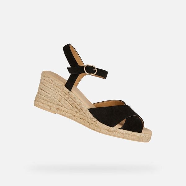Sandały GEOX D GELSA LOW Czarny. Czarne sandały Geox, bez wzorów, ze skóry, bez obcasa, bez zapięcia. Za 352.99 zł.