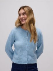 Rozpinany kardigan - jasnoniebieski. Niebieskie kardigany Reserved, l, bez wzorów, z dzianiny. W wyprzedaży za 79.99 zł.