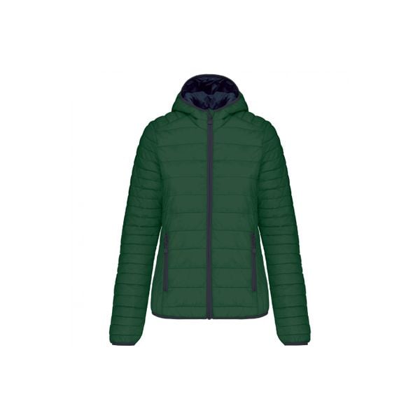Damska lekka kurtka z kapturem Kariban. Zielone kurtki sportowe KARIBAN, bez wzorów, z puchu, z kapturem. W wyprzedaży za 319.35 zł.