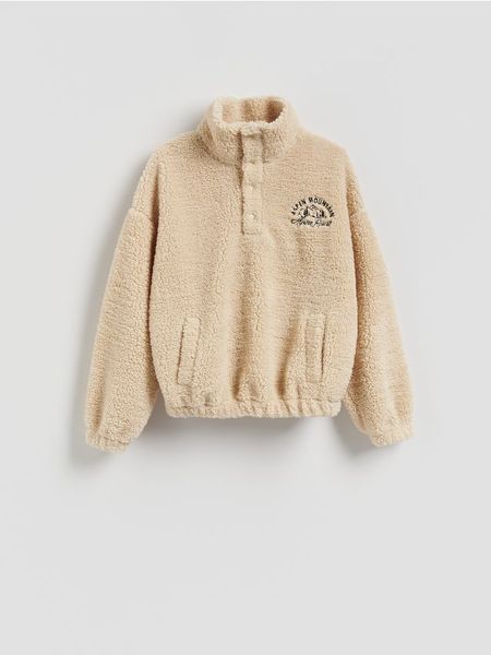 Bluza sherpa ze stójką - beżowy. Brązowe bluzy Reserved, l, bez wzorów, bez kaptura. W wyprzedaży za 119.99 zł.