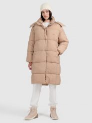 4F Płaszcz puchowy z wypełnieniem syntetycznym damski - beżowy M. Brązowe płaszcze 4f, na zimę, m, bez wzorów, z puchu. W wyprzedaży za 299.99 zł.