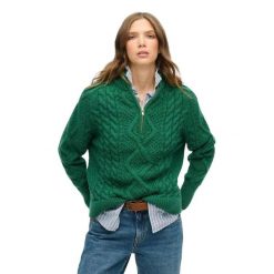 Kardigan z zapięciem dla kobiet Superdry Aran. Zielone kardigany Superdry, s, bez wzorów, ze splotem. Za 381.50 zł.
