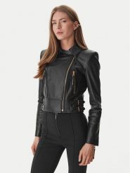 Elisabetta Franchi Kurtka skórzana GD-57Z-61E2-V1490 Czarny Regular Fit. Czarne kurtki Elisabetta Franchi, bez wzorów, ze skóry, bez kaptura. Za 6,339.00 zł.