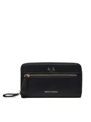 Armani Exchange Duży Portfel Damski XW002124 AF17117 UC001 Czarny. Czarne portfele Armani Exchange, bez wzorów, ze skóry. Za 429.99 zł.