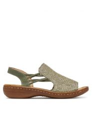 Rieker Sandały 60843-52 Zielony. Zielone sandały Rieker, bez wzorów, z materiału, bez obcasa, na płaskiej podeszwie, bez zapięcia. Za 299.99 zł.