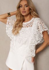 Biała Koronkowa Bluzka w Stylu Boho Raspia. Białe bluzki Renee, m, bez wzorów, z koronki, boho, bez kołnierzyka, bez ramiączek. W wyprzedaży za 52.49 zł.