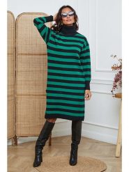 So Cachemire Sukienka dzianinowa "Javot" w kolorze czarno-zielonym rozmiar: M. Zielone sukienki So Cachemire, na co dzień, m, bez wzorów, z dzianiny, bez kołnierzyka, bez ramiączek, midi, proste. Za 165.99 zł.