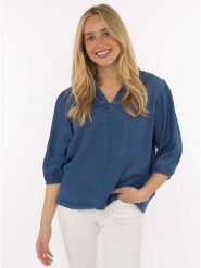 Zwillingsherz Bluzka w kolorze niebieskim rozmiar: S/M. Niebieskie bluzki Zwillingsherz, m, bez wzorów, bez kołnierzyka, bez ramiączek. Za 113.63 zł.
