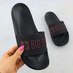 Klapki plażowe basenowe czarne Big Star SS274708. Czarne klapki Big Star, bez wzorów, z materiału, bez obcasa. Za 79.99 zł.