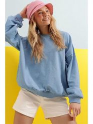 Trend Alaçatı Stili Bluza w kolorze błękitnym rozmiar: S. Niebieskie bluzy Trend Alaçatı Stili, s, bez wzorów, z bawełny, bez kaptura. Za 52.42 zł.